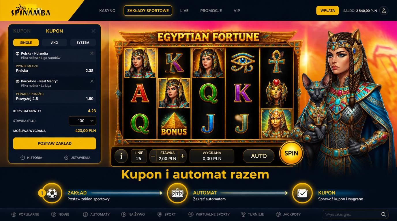Kupon sportowy plus automat obok siebie